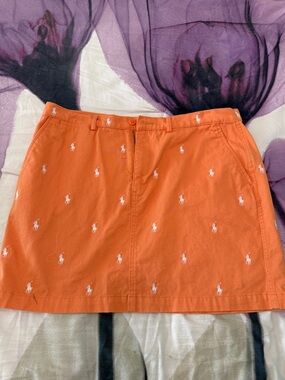 Ralph Lauren Orange Mini Skirt with White Polo Embroidery